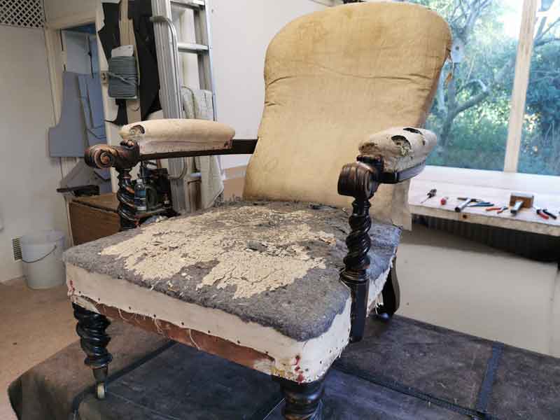 Reupholstering scarlet arm chair