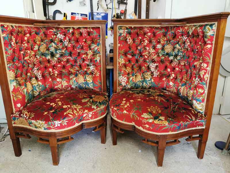 Reupholstered chinoise chairs